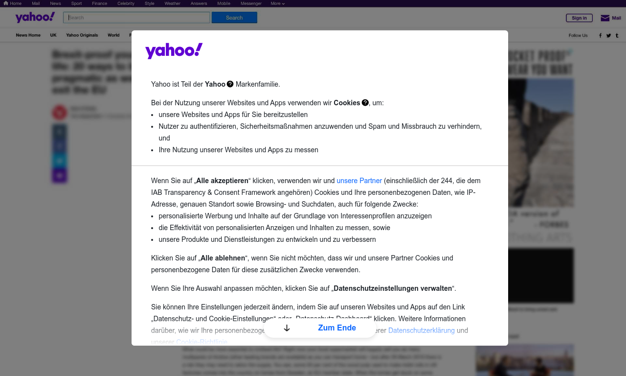 Screenshot Suchmaschine Yahoo! Österreich