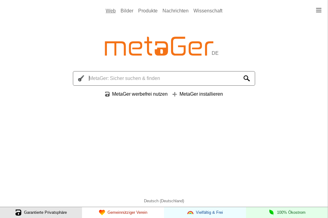Screenshot Suchmaschine MetaGer.de