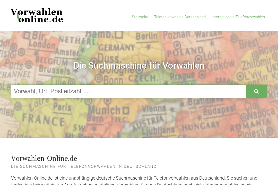 Screenshot Suchmaschine Vorwahlen-Online.de