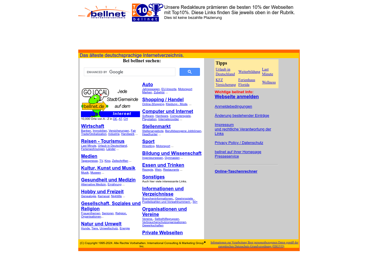 Suchmaschine Bellnet.de Website