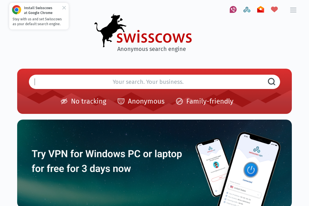 Screenshot Suchmaschine Swisscows.com