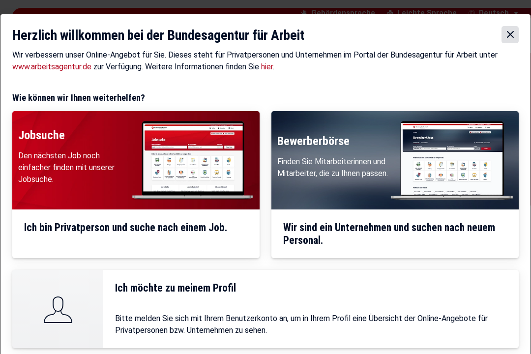 Screenshot Suchmaschine Arbeitsagentur.de