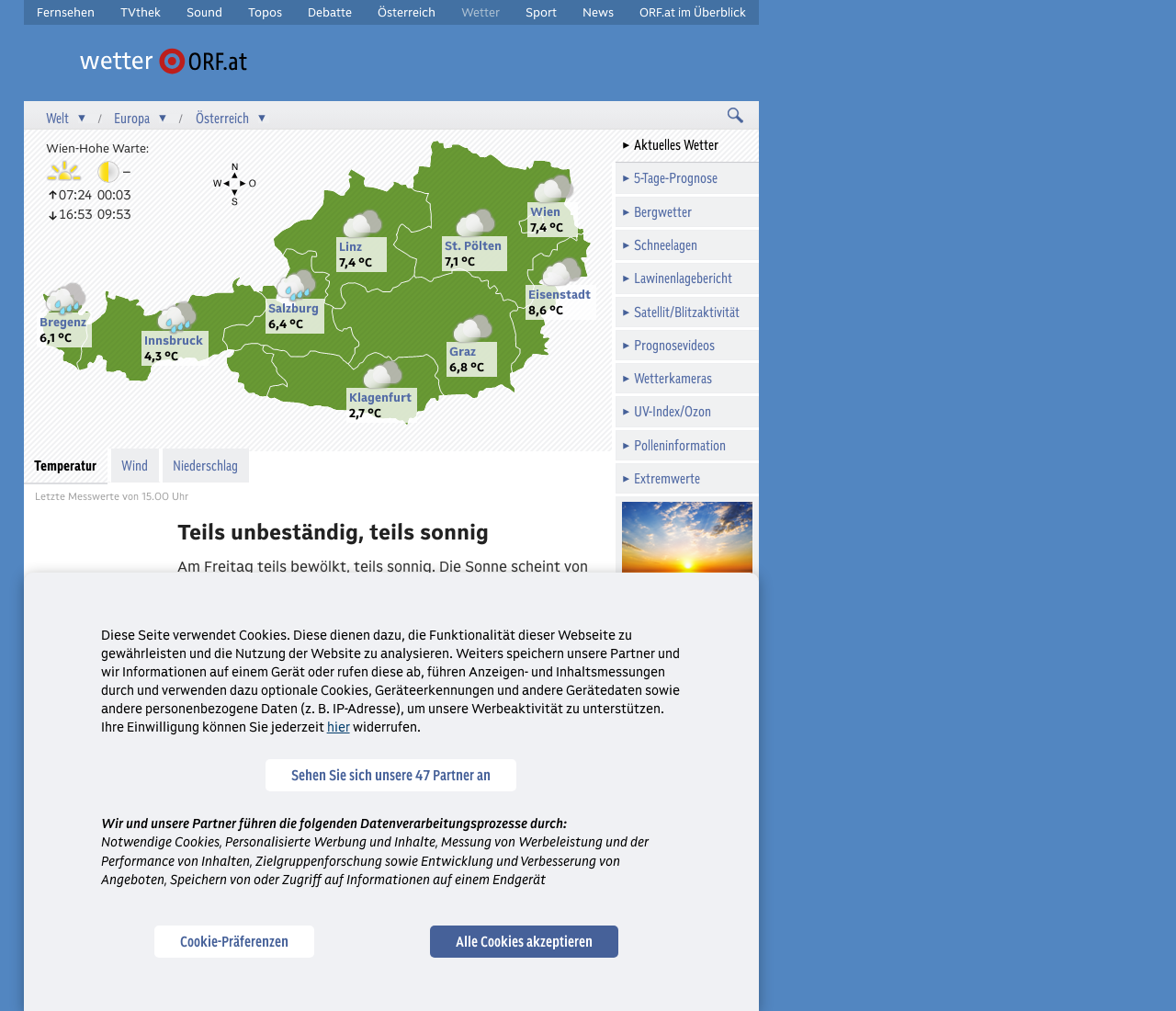 Screenshot Suchmaschine Wetter.ORF.at