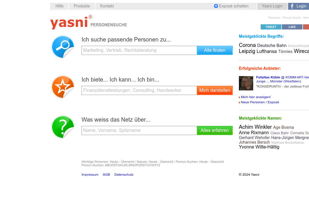 Screenshot Suchmaschine Yasni.de