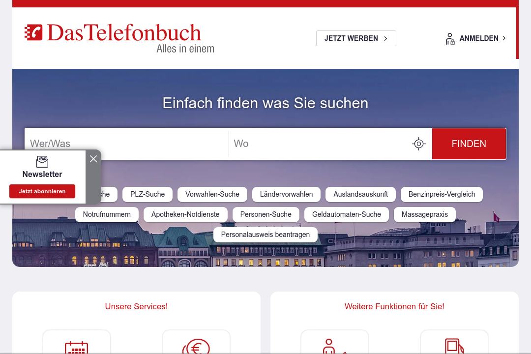 Screenshot Suchmaschine DasTelefonbuch.de
