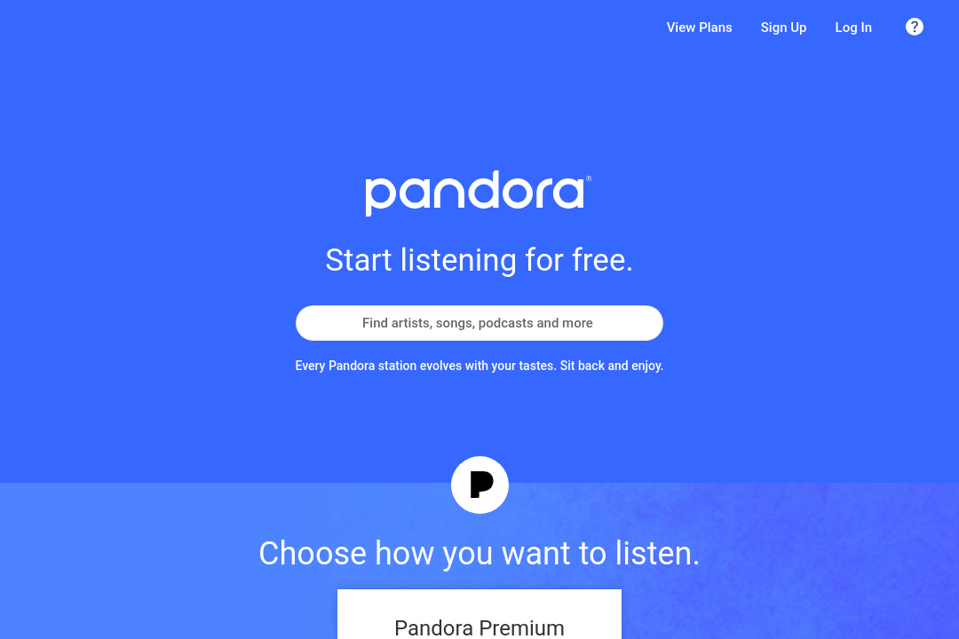 Suchmaschine Pandora.com Website